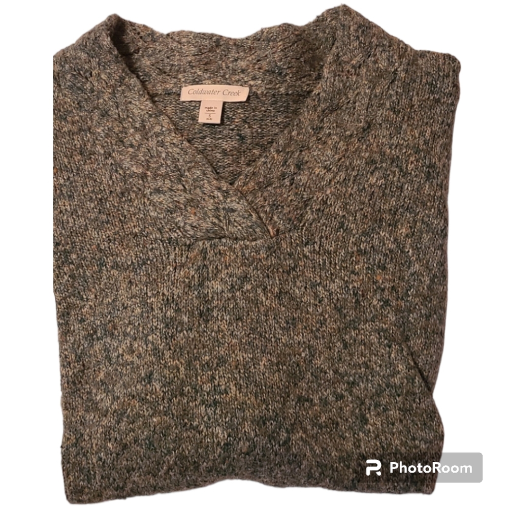 Coldwater Creek V-neck Tweed sweater, greens & beige, Woman's size S